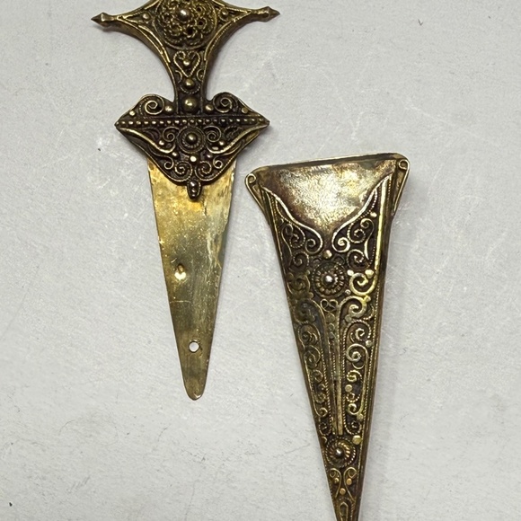 Antique men women Gold Decorative 4” Dagger pin sterling silver comes apart - Picture 11 of 11